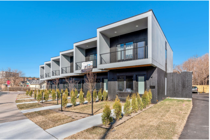 A row of new townhouses.